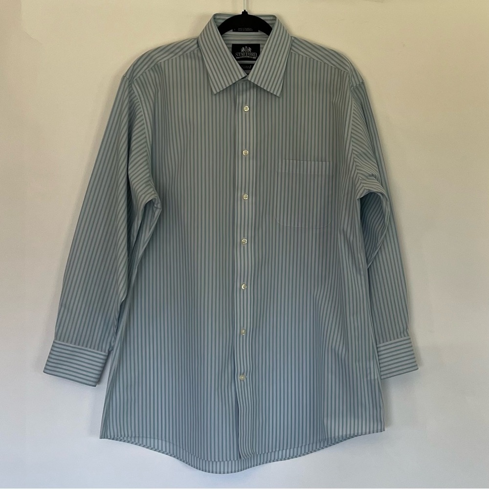 Stafford Fitted Blue Stripe Shirt, Size 16 1/2   32/33